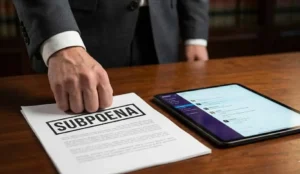 The physical subpoena and the digital tablet showing your chat history: When the legal system demands access, corporations must provide it.