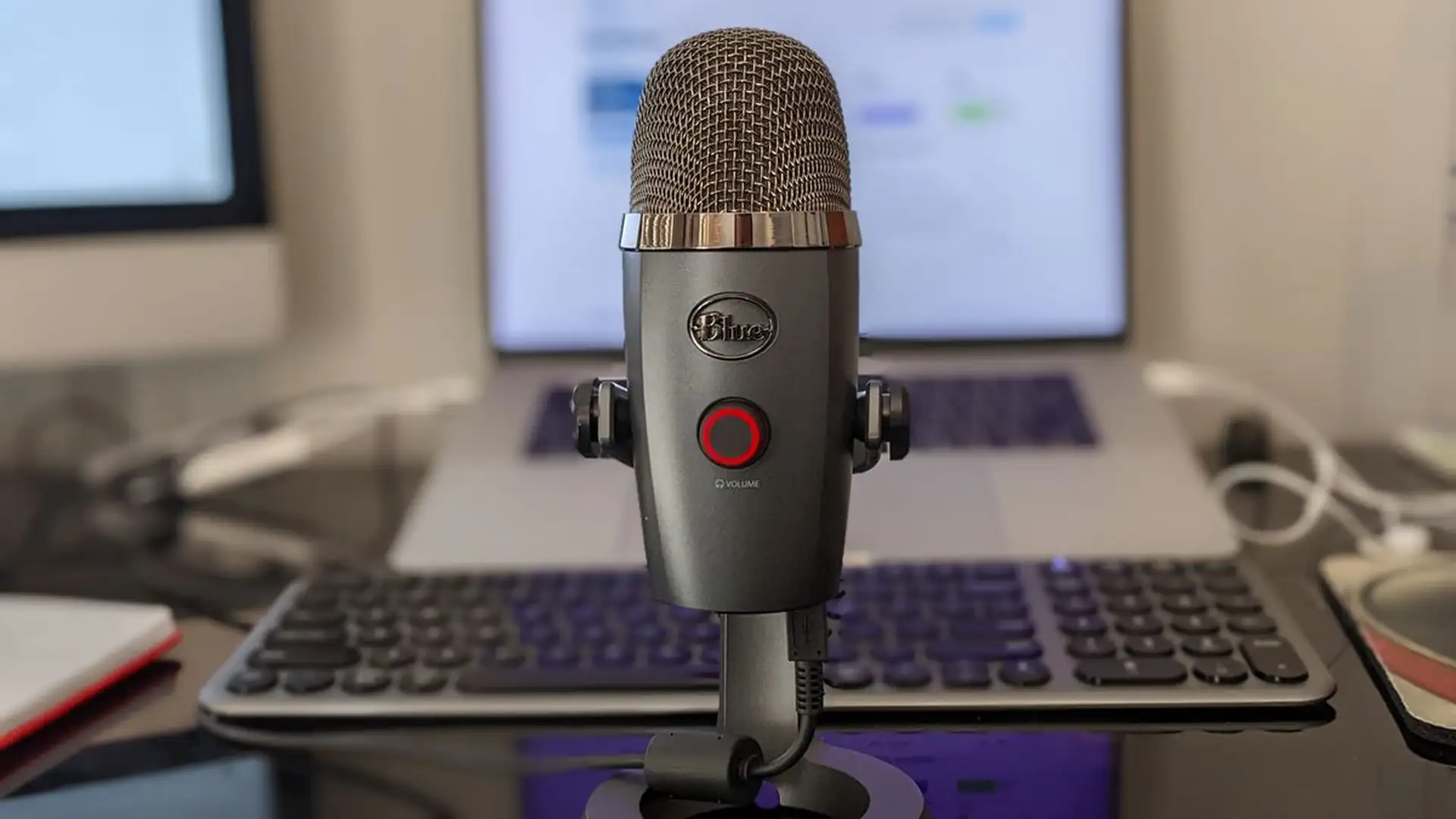 Professional microphone in a studio for podcast and voice recording