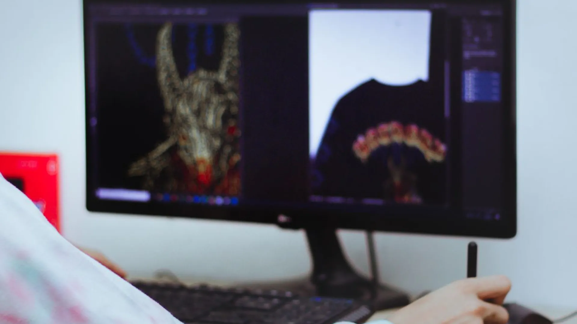 Designer workspace with graphics tablet for digital art creation
