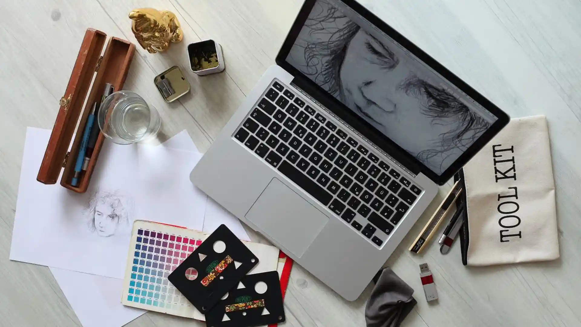 Designer workspace with graphics tablet for digital art creation