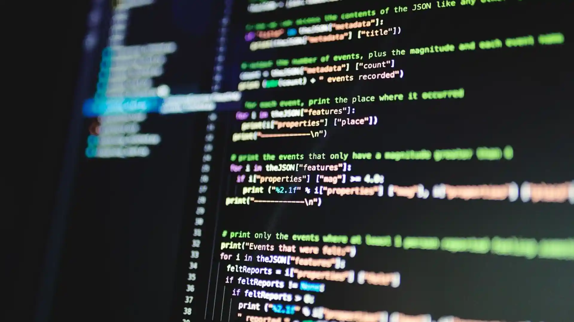 Programming code displayed on a computer screen