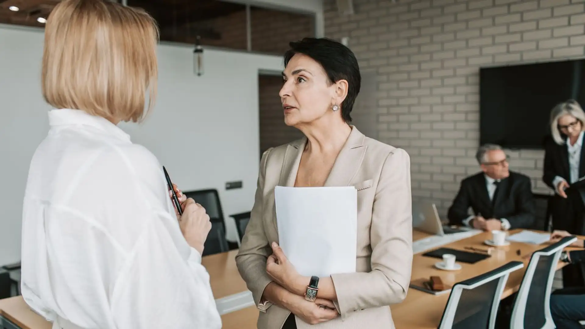 Business team collaborating around a table in a modern office