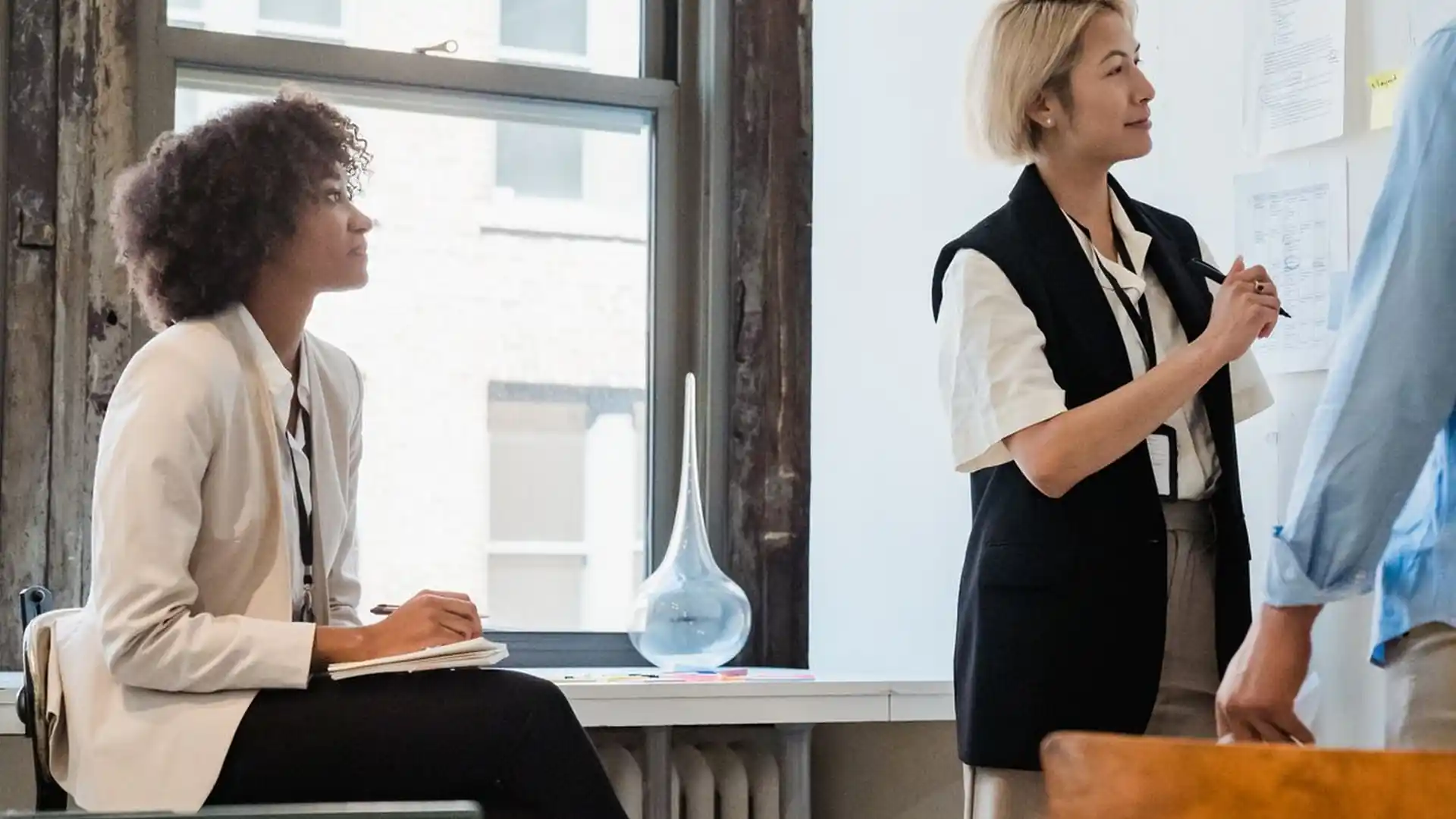 Business team collaborating around a table in a modern office