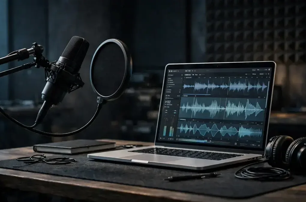 AI voice over generator free - professional microphone and voice recording setup