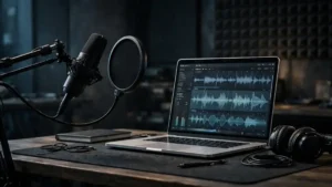 AI voice over generator free - professional microphone and voice recording setup