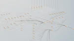 meta muse spark open — Abstract 3D neural network visualization with small glowing nodes connected by thin lines on a light grey background