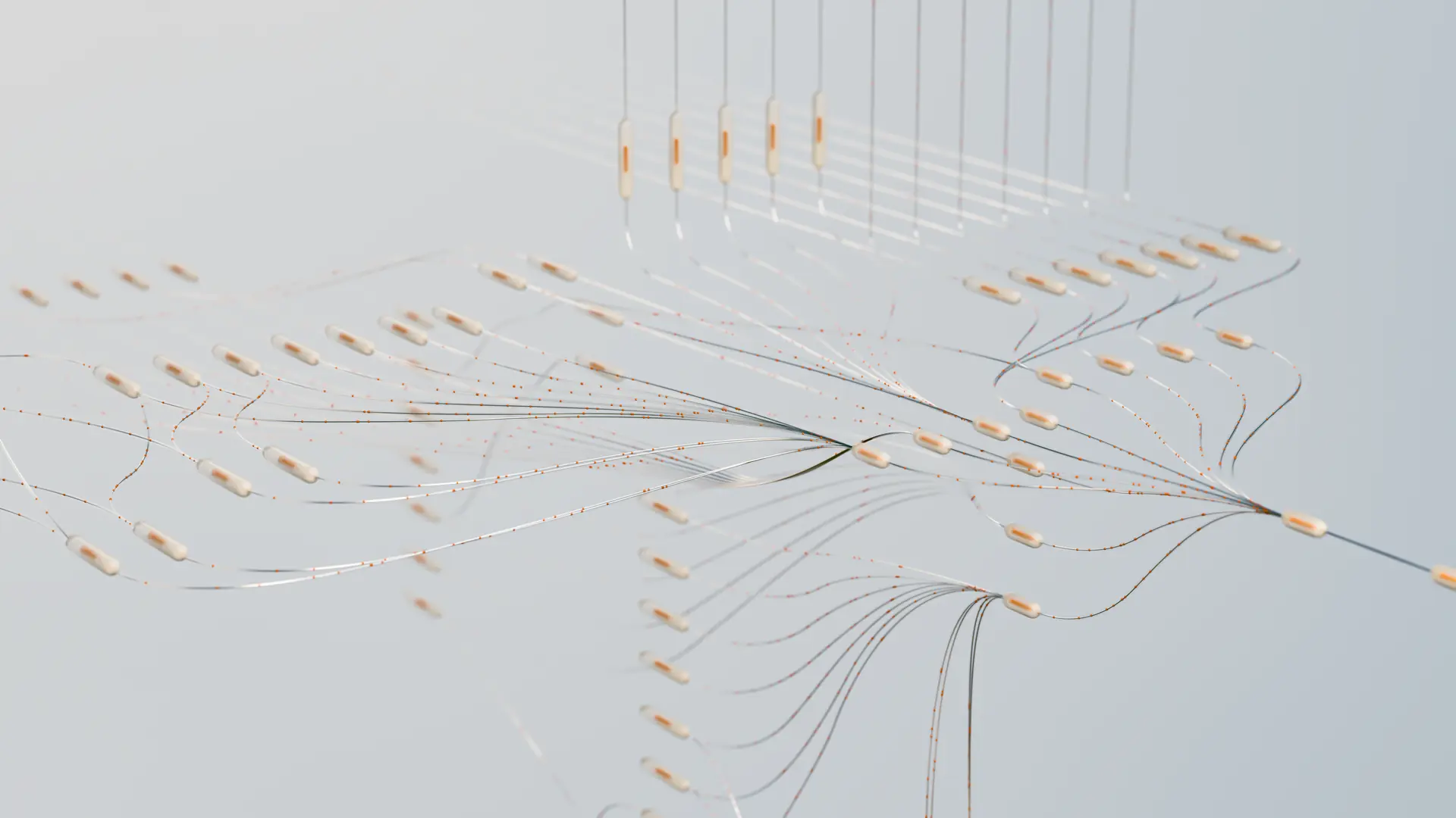 meta muse spark open — Abstract 3D neural network visualization with small glowing nodes connected by thin lines on a light grey background